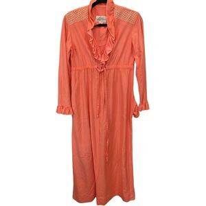 Loungees Long Sleeve Ruffled V-NeckTie Belt House Coat Peach Robe Fleece Size‎ 8